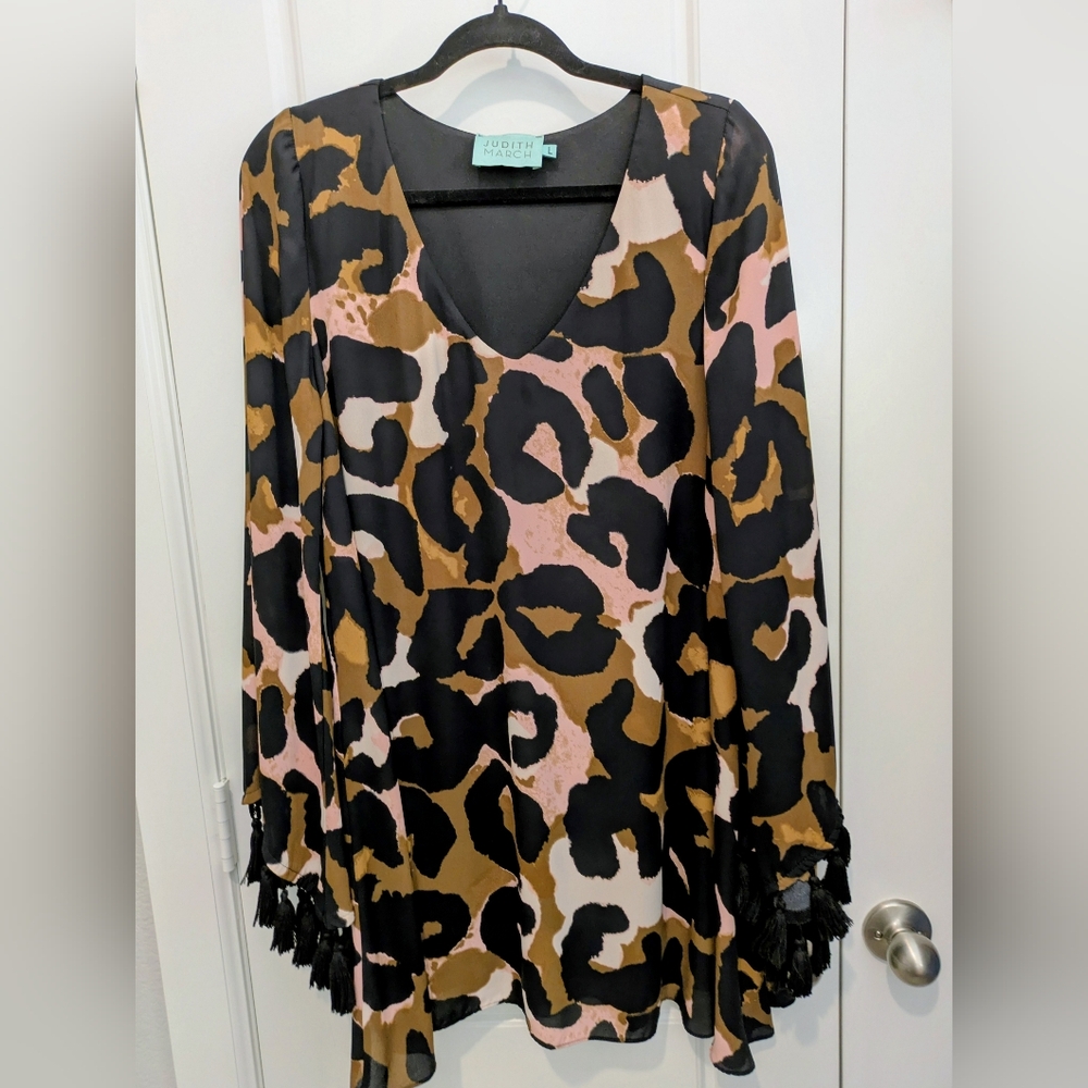 Judith March Leopard Dress with Fringe Size L